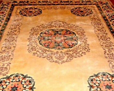 ALFOMBRA CHINA ANUDADA A MANO 100% LANA 90 LÍNEAS GRUESA ZONA ORIENTAL 9'x11,6' Foto 1 de 4