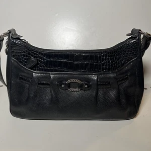 Vintage BRIGHTON Collection Schultertasche schwarz genarbtes Leder geprägt Kroko - Bild 1 von 12