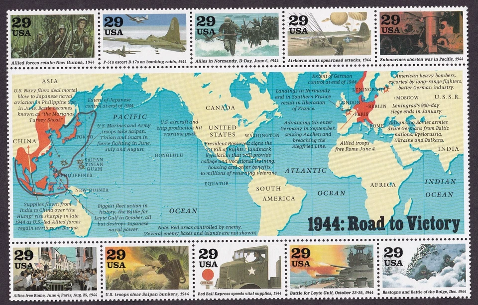 Scott #2838 1944: Road to Victory Sheet of 10 Stamps - MNH No Selvage - Image 1 of 2