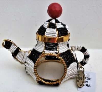 NUEVO Mackenzie Childs 4.5" Icónico COURTLY CHECK TETERA TETERA SERVILLETA  Foto 1 de 4