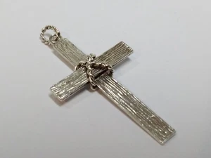 Sterling silver 925 cross necklace pendant diamond cut ladies mens Vintage - Picture 1 of 10
