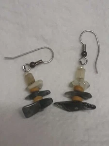 Pendientes Boho Bruja Vintage Piedras Ahumadas Naturales y Selenita Pulida - Imagen 1 de 3