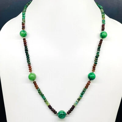 Natural Emerald Ruby Boutique Hand Made Necklace Cabochon Beads 925 Silver Clasp - Image 1 of 4