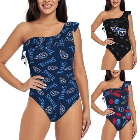 Tennessee Titans One Shoulder Ruffle Swimsuits Sexy Women's Bikini Swimsuit Cover