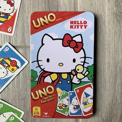 2012 HELLO KITTY UNO Card Game Mattel fast fun for everyone oversized tin, b7 - Image 1 of 4