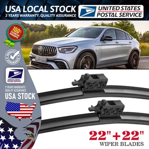 Durable 22"&22"Windshield Front Wiper Blades Set For Mercedes-Benz C180 2015-19 - Picture 1 of 13