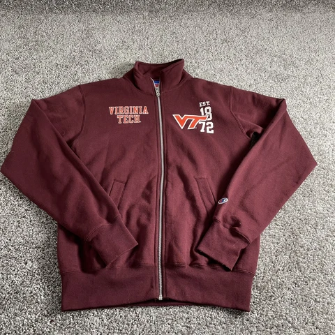 Virginia Tech Hokies Pullover Champion Mens S Red Full Zip Sweatshirt Mock Neck Cover