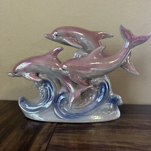 Vintage Dolphin Blue Pink Ceramic Figure 15in Long 10in Tall - Picture 1 of 3