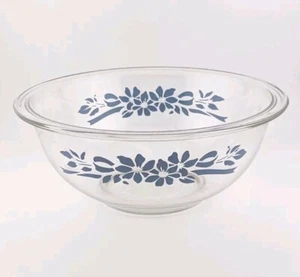 Mezclador vintage Pyrex cinta de flores azules #323 mediano 1,5 L vidrio transparente - Imagen 1 de 6