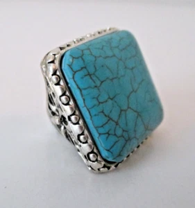Men's Size 7 Large Square Ring Copper Turquoise Silver-plated Southwestern AZJ - Picture 1 of 8