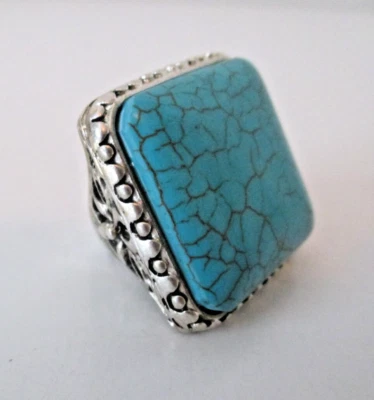 Men's Size 7 Large Square Ring Copper Turquoise Silver-plated Southwestern AZJ - Image 1 of 4