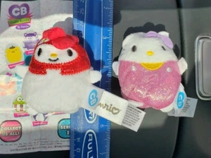 2 Hello Kitty Cutie Bean Plush Clip-Ons Fiesta: HK & My Melody w Pink Cases - Picture 1 of 9