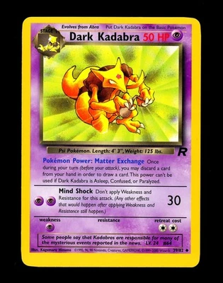 2000 Pokemon DARK KADABRA Team Rocket OC ERROR Unlimited Edition Set Card 39/82 - Image 1 of 2