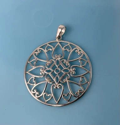 奖章大号圆形多开口心形吊坠 925 纯银 6.1 克 — 第 1/4 张图片