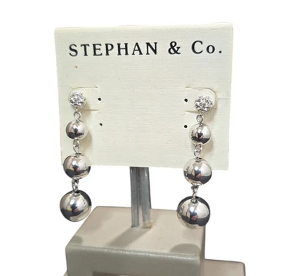 Pendientes colgantes perforados enchapados en plata con estrás Stephan & Co para mujer nuevos con etiquetas Foto 1 de 3