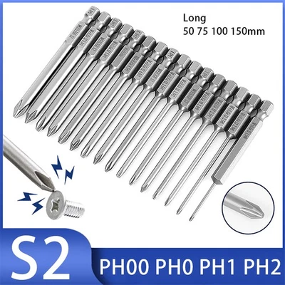1/4'' S2 Hex Long Magnetic Impact Duty Screwdriver Drill Driver Bits Phillips - Image 1 of 4