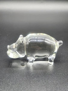 Miniature Blown Clear Art Glass Hippopotamus Perfect House Hippo - Picture 1 of 11