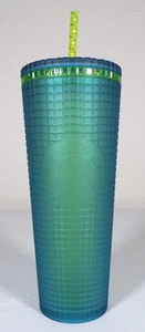 Starbucks Tumbler Winter 2022 Green Yellow Soft Grid Cold Coffee Tea 24oz - Picture 1 of 4