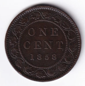 Canada 1858 1c One Copper Large Cent Coin Queen Victoria F/VF Fine/Very Fine - Picture 1 of 2