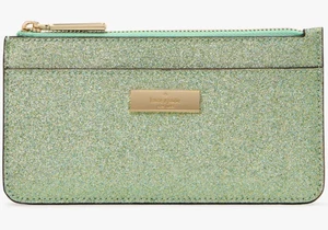 Kate Spade Kenzie Boxed Glitter Green Large Slim Cardholder Wallet KK320 Neu mit Etikett F - Bild 1 von 5