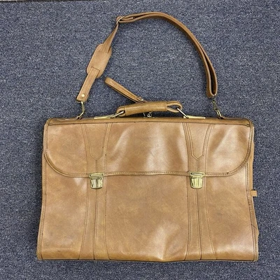 Vintage American Tourister Luggage Garment Suit Bag Leather Brown Briefcase Look - Image 1 of 4