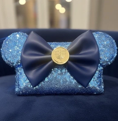 Cartera Loungefly Disney Minnie Mouse Hanukkah Lentejuelas Cremallera Azul Arco Orejas Dreidel Foto 1 de 4