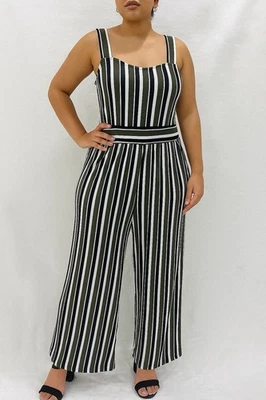 Женский комбинезон Express зеленый/черный/белый в полоску размер M широкие ноги без рукавов - Изображение 1 из 4