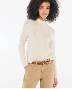 J.Crew Mockneck cable-sleeve sweater Ivory / White Size Medium - Picture 1 of 11