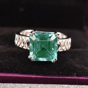 Natural Mozambique Paraiba Turmalina 925 Acabado Oro Blanco Anillo... - Imagen 1 de 8