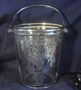 Glass Ice bucket silver overlay fostoria  6" tall - Picture 1 of 5
