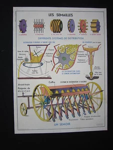 O945 AFFICHE SCOLAIRE TRACTEUR LES SEMAILLES CHARRUE - Imagen 1 de 1