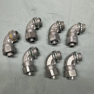 Lot of 7 Hubbell H0389 Liquid Tight Flex Conduit Connector 3/8" 90 Degree B13 - Picture 1 of 7
