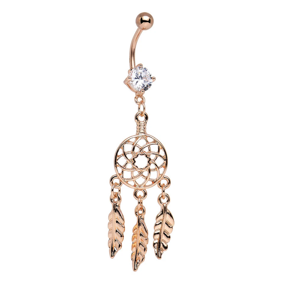 Anillos ombligo 14G ombligo atrapasueños colgantes con 3 plumas acero quirúrgico Foto 1 de 4