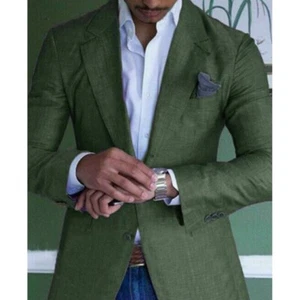 Traje de mezcla de lino para hombre estilo informal de negocios chaqueta de un solo pecho fiesta de verano - Imagen 1 de 13