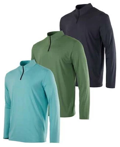 3 Pack: Men'S Dry-Fit Active Quarter Zip Long Sleeve Athletic Performance Pullov - Picture 1 of 12