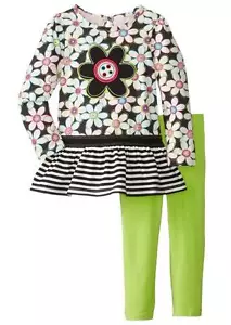 Kids Headquarters Little Girls' Flower Print 2 Piece Legging Set, Chartreuse, 4T - Picture 1 of 1