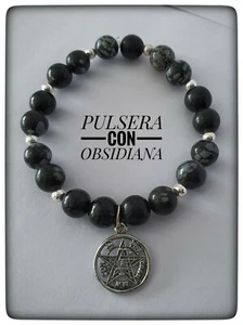 Tetragrammaton Obsidiana plata silver pentagram wiccan Pendant Brazalet obsidian - Picture 1 of 4