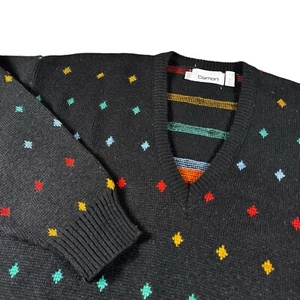 Vintage Damon Sweater Men’s Large USA Made Wool Golf Pullover V-neck Geometric - Picture 1 of 6
