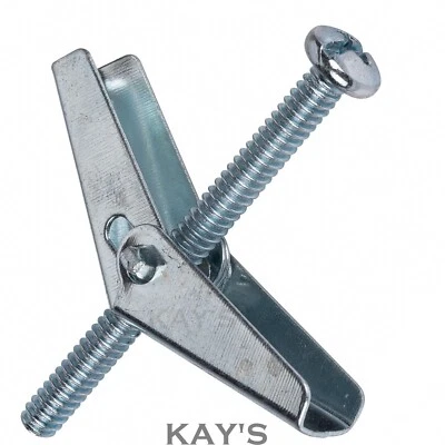 PLASTERBOARD HOLLOW CAVITY WALL FIXINGS SPRING TOGGLE ANCHORS WITH SCREWS M3-M6 - Image 1 of 3