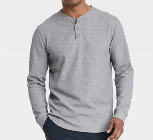 Men's Waffle-Knit long Sleeve 3 Button Henley Shirt - All in Motion Heather Gray - Picture 1 of 6
