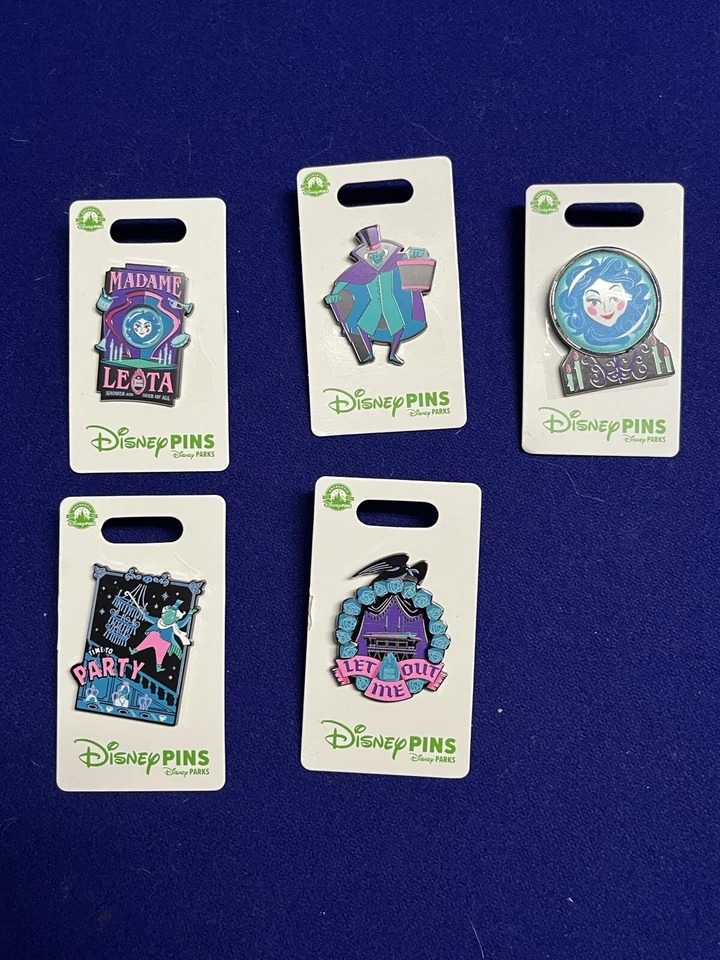 Juego de 5 prendedores 2023 Disney Parks Haunted Mansion Pickwick Hatbox Ghost Leota Raven Foto 1 de 4