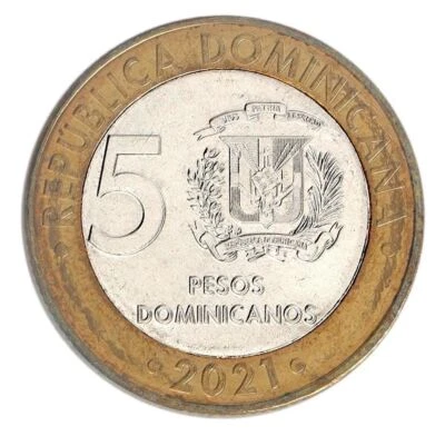 Dominican Republic | 5 Pesos Coin | Francisco del Rosario Sánchez | 2017 - 2022 - Image 1 of 4