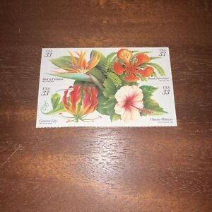 US SCOTT 3310 - 3313b BLOCK OF 4 TROPICAL FLOWERS STAMPS 33 CENT FACE MNH