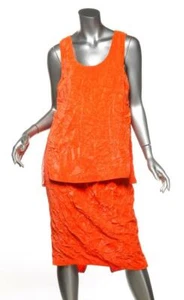 VICTORIA BECKHAM Fluro Orange Crushed Velvet Top Skirt Set UK10 US6 M NEW - Picture 1 of 8