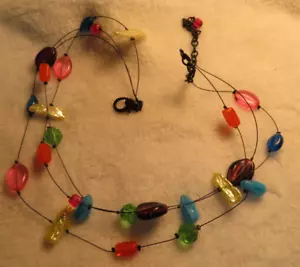 Collana Chico's Triple Strand Stile Fetish Perline Multicolore Vetro Pietra 18" - Foto 1 di 10