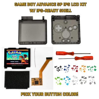 Game Boy Advance SP GBA SP IPS 101 LCD Full KIT W/ PRE CUT SHELL - Clear Black - Image 1 of 4