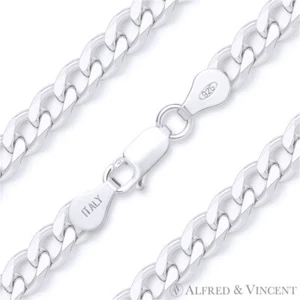5.5mm Cuban / Curb Link Italian Chain Solid .925 Italy Sterling Silver Bracelet - Picture 1 of 2