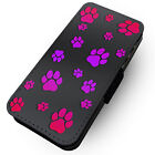 Printed Faux Leather Flip Phone Case Samsung - Pink Paw Pattern - Cute Dog Cat