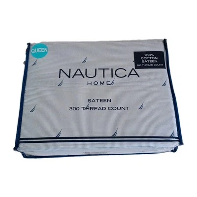 New Nautica Sheet Set -Boat Stripe - Light Blue Stripe, Navy Sails, New - Image 1 of 2