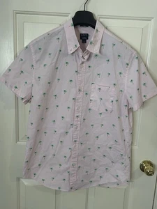 J Crew Flex Washed Pink Shirt Mens Large Slim Fit Button Up Palm Tree Print - Picture 1 of 8